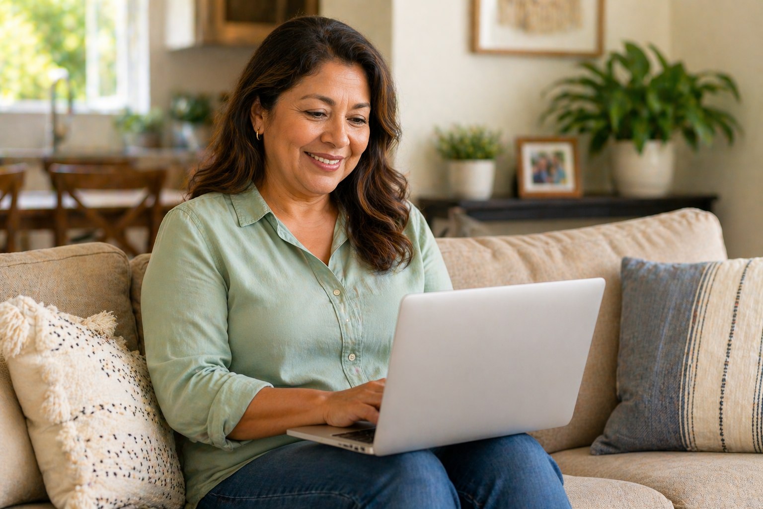 Woman comparing health plans on a laptop at home