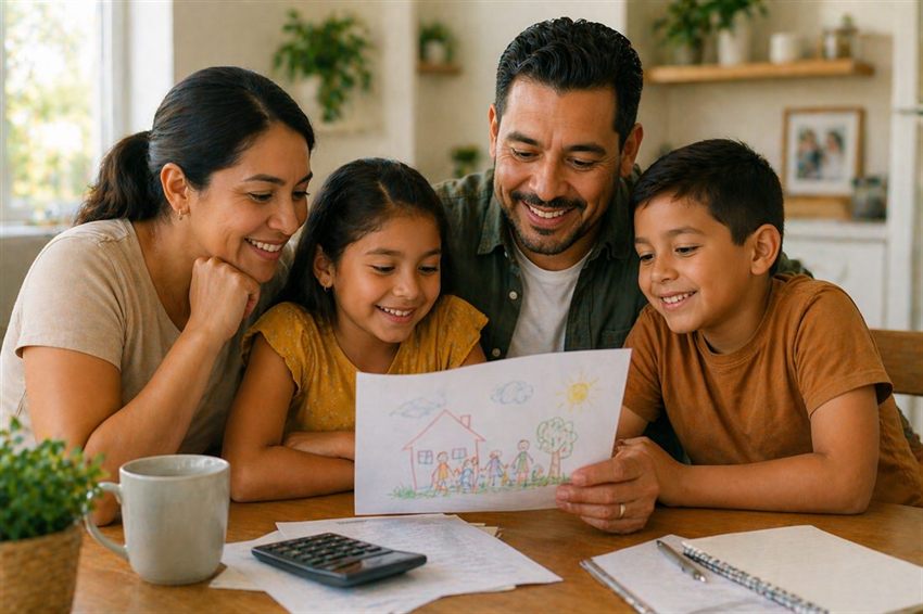 Familia joven en casa — protege la estabilidad de tu familia
