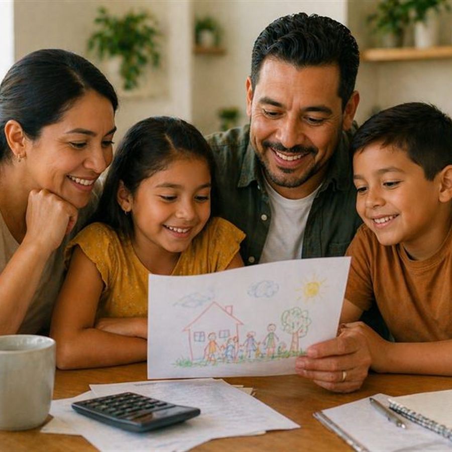 Familia con sus hijos en la mesa de su casa